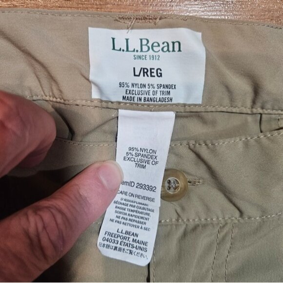 LL Bean Mens L Regular Nylon Cargo Pants Khaki Hiking Outdoor Stretch - Picture 6 of 8